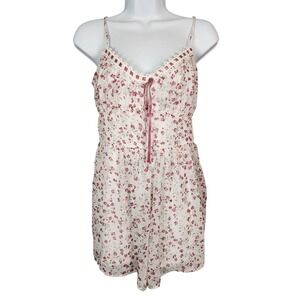 TRIXXI Size XL White Pink Floral Chiffon Sleeveless Lined Romper Cottagecore EUC